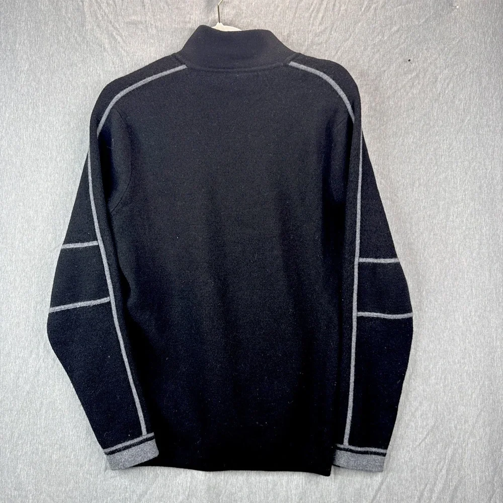 Banana Republic Mens Large Merino Wool Quarter Zip Sweater Black Preppy coastal
